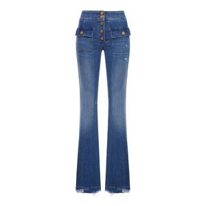 Seafarer Women Anais Flare Jeans With Gold Buttons And Fringed Hem